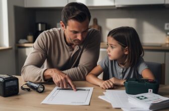 Vater und Tochter erstellen gemeinsam einen Notfallplan für die Familie